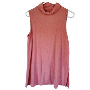 Garnet Hill Womens Mock Neck Tunic Top Sz M Coral Minimalist Capsule Casual Chic